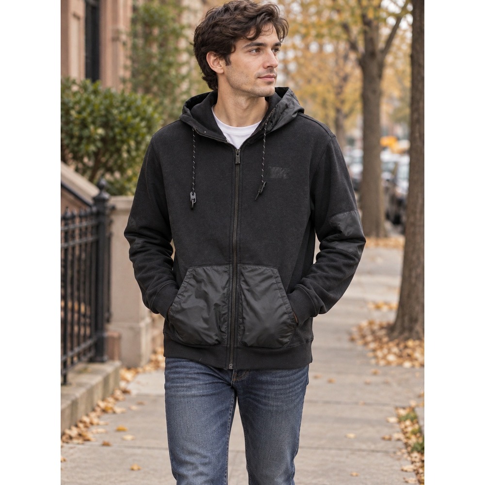 Nike Fleece Zip Hoodie Mens S Charcoal Utility Pockets Sporty Streetwear
